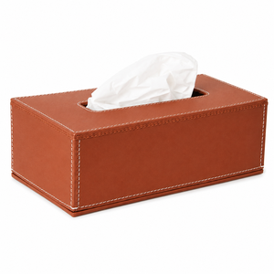 Boîte à mouchoirs en cuir avec logo personnalisé et bordure cousue, porte-mouchoirs de luxe en cuir et distributeur de papier facial de bureau à vendre - Product Image 4
