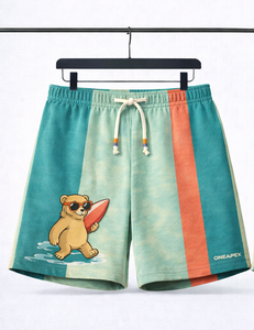 Custom <b>Men's</b> Beach <b>Shorts</b> – Elastic Waist Drawstring Vintage Travel Print Casual <b>Shorts</b> (Olive <b>Green</b>) - Product Image 1