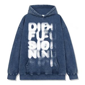 Sweat à capuche oversize personnalisé en coton 100% écoresponsable, imprimé par pulvérisation effet délavé vintage, style streetwear unisexe décontracté et ample, mode ODM - Product Image 1