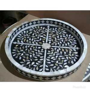 Polish Finished Handmade Resin & MOP Inlay Serving <b>Storage</b> <b>Trays</b> For Wedding Ramadan Eid Round Plate Floral Platter For Tabletop - Product Image 5