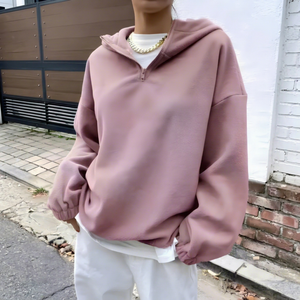 Oversized Green Hooded Half Zip Sweatshirt Unisex Casual Fleece Cotton Autumn Regular Fit Long Sleeve Solid Knitted 2027 - Product Image 2