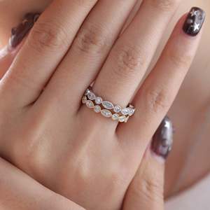Vintage 2mm round cut and 4*2mm marquise <b>ring</b> Wedding Band IGI certified diamond anniversary <b>ring</b> - Product Image 6