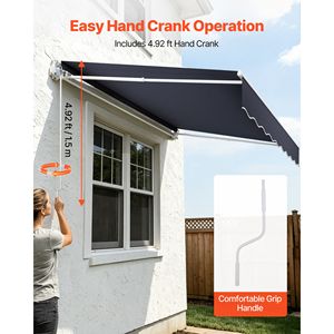 Manual Retractable 9.8FT X 8.2FT Outdoor Patio Awning Water Resistant Polyeste Sun <b>Shade</b> for Patio Door <b>Window</b> 6M Max Width - Product Image 5