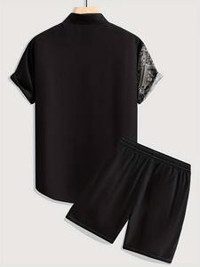 Ensemble chemise et short d'été décontracté pour homme, style vintage, respirant, boutonné, 100% coton, tenue assortie - Product Image 3
