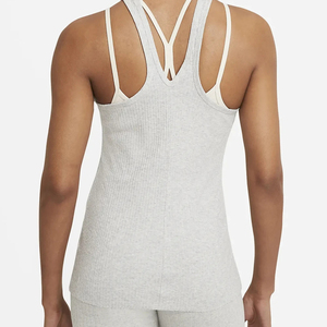 Camiseta sin Mangas de Punto Gris Claro con Espalda Cruzada, Diseño 2026, Cuello en V, Color Sólido, Informal, Transpirable, Material de Algodón - Product Image 2