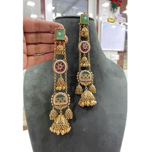 Boucles d'oreilles pendantes en laiton plaqué or de haute qualité avec moissanite, style fusion, pour femme, tendance, pour mariage - Product Image 1