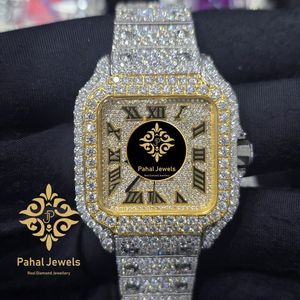 Reloj Mecánico con Incrustaciones de Diamantes, Esfera Cuadrada, Tono Dorado, Tono Plateado, Reloj de Pulsera para Hombre - Product Image 1