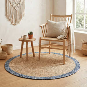 Tapis en jute demi-cercle, fait main, style bohème, écologique, tapis de chambre pour enfants, couleur naturelle, tapis rond tressé à la main - Product Image 6