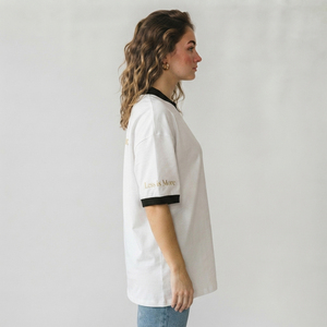 T-shirt à col haut brodé pour femme, manches courtes, coupe ample, décontracté, confortable, personnalisable - Product Image 3
