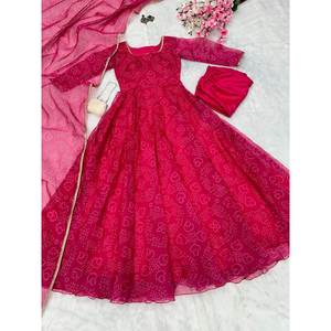 Costume Anarkali en soie organza imprimé numérique taille XS avec bas et Dupatta - Product Image 3
