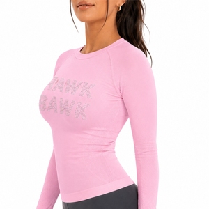 <b>Women</b> Long Sleeve <b>Compression</b> ShirtRhinestone Hawk Bawk Logo Front Quick Dry Fit Front Logo Print Lightweight Breathable Fabric - Product Image 4