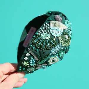 New Floral <b>Headband</b> Green Embroidered Statement Knot St Patricks day Hairband for Women and Girls Occasion and Event Accessories - Product Image 1