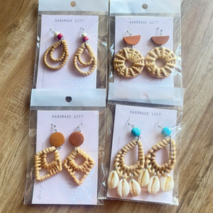 Pendientes de Ratán Ecológicos, Hechos a Mano, Pendientes Colgantes de Bambú Tejido, Joyería de Moda Hecha en Vietnam - Product Image 4