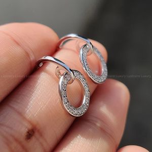 Boucles d'oreilles en diamant cercle ouvert, diamant de laboratoire taille ronde, or blanc, bijoux faits main pour femme, élégance scintillante, classique intemporel - Product Image 4