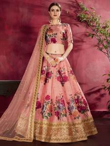 Lehenga Choli de Seda Estampada con Lentejuelas y Bordados, Traje Tradicional Indio para Bodas de Verano, Ghagra Choli Étnico para Novias, Talla Personalizada para Fiestas - Product Image 3