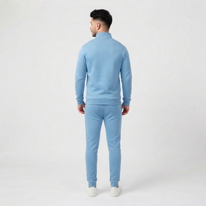 Conjunto Deportivo Azul Claro para Hombre, Manga Larga, Cuello Alto, Cierre Frontal con Cremallera, Logotipo, Ropa Deportiva Informal, Color Sólido, Transpirable, para Primavera - Product Image 3