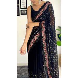 Robe élégante de carrière Saree à sequins et multi-broderies de créateur - Product Image 2