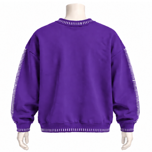 Mens Purple <b>Stitched</b> Border Distressed Crewneck Sweatshirt <b>Oversized</b> Long Sleeve Pullover Casual Streetwear Fashion Everyday Top - Product Image 2