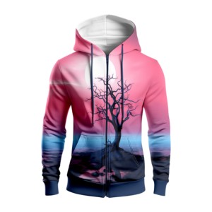 Sudadera con Capucha Unisex, Sublimada, Color Rosa y Azul Degradado, Informal, para Invierno, de Forro Polar, Impermeable, Talla Grande - Product Image 1