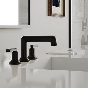 Robinet de salle de bain à double poignée large de 8 pouces noir mat, lavabo à 3 trous avec économie d'eau et drain en métal - Product Image 6
