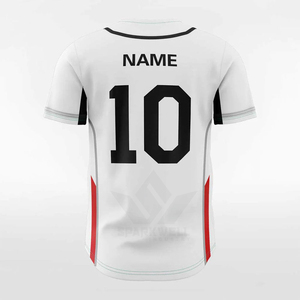 Maillot de baseball SPARKWELL blanc, noir et rouge, en polyester sublimé, manches courtes, fermeture boutonnée, coupe classique pour homme adulte, toutes saisons - Product Image 2