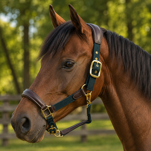 Indian Leather Comfort Horse Show Halter Head Collar Full BRASS Fitting - Product Image 2