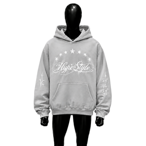 Grey Graphic Hoodie Hyper Style Star Print Oversized Streetwear Pullover Sweatshirt <b>Y2K</b> Urban Fashion Casual Unisex Hooded <b>Top</b> - Product Image 1