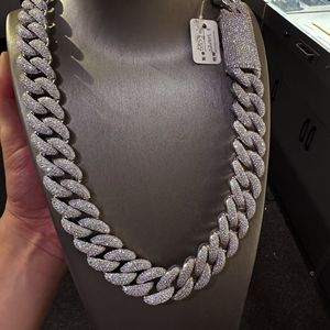 Men's 925 Silver Rhodium Plated Iced Link Chain <b>Necklace</b> Micro Pave Moissanite Round Brilliant Cut Hiphop <b>Statement</b> Jewelry - Product Image 2