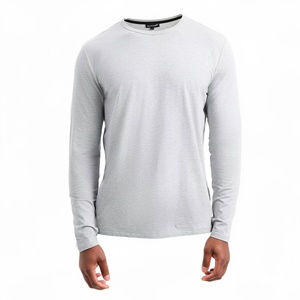 Men Long Sleeve T Shirt 100% Cotton Crew Neck Knitted Jersey Solid Casual Tee Custom <b>Logo</b> - Product Image 4