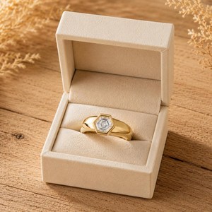 Engagement Ring Bezel Statement Ring DEF Color VS VVS Clarity IGI Certified <b>Hexagon</b> Cut Lab Grown Diamond 10K 14K 18K Solid Gold - Product Image 1