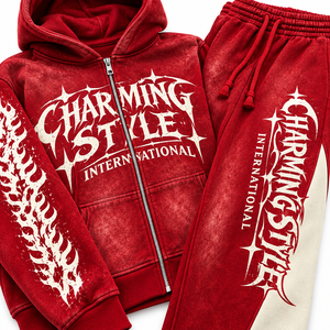 Wholesale Custom 100% Cotton Men's Zip Tracksuit Acid Washed Oversized Hoodie Pants with Silk Screen Print for Autumn Season - Product Image 6