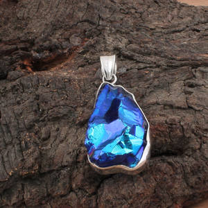 Dije de Plata de Ley 925 con Baño de Platino, Resina Azul Vintage, Gema Sunshine Durzy, Hecho a Mano, Unisex, Regalo de Aniversario - Product Image 1