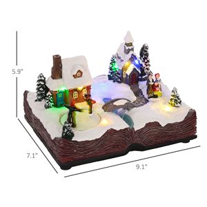 Decoraciones navideñas para casas de pueblo que funcionan con pilas, luces LED, música y patinadores de hielo giratorios, decoraciones navideñas festivas de Papá Noel - Product Image 3