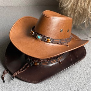 Chapeau unisexe en PU avec bord retroussé, style cowboy, pour adultes, idéal pour la plage ou la pêche, style Fedora, vente en gros - Product Image 1