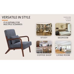 Poltrona Moderna Mid-Century con Struttura in Legno Massello e Cuscino per Soggiorno e Lettura, Sedia Imbottita - Product Image 6
