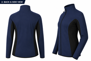Women's Navy Blue Full Zip <b>Cycling</b> Jacket Windproof Polyester Long Sleeve Sport Wear - Product Image 2