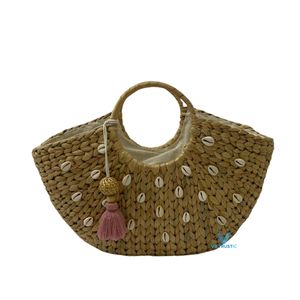 Vietrustic Bohemian Vintage Lady Handmade Seagrass Cotton Woven Tote <b>Bag</b> Rustic Design Adjustable Strap Zipper Closure for - Product Image 5
