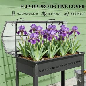 กระบะปลูกต้นไม้สีเทาเข้มแบบยกพื้น พร้อมกล่องปลูกต้นไม้สำหรับเรือนกระจกกลางแจ้งและห้องต่างๆ - Product Image 3