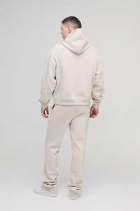 Survêtement polaire beige surdimensionné pour homme, deux pièces, avec logo frontal, décontracté, respirant, pour automne-hiver, fournisseur en gros - Product Image 3
