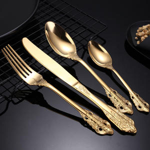 Ensemble de couverts de luxe en acier inoxydable 304 doré Royal Vintage, couteau, fourchette, cuillère, collection de couverts de mariage - Product Image 3