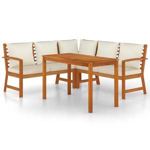 Ensemble de salle à manger de patio en bois d'acacia avec coussins blanc crème, mobilier d'extérieur élégant - Product Image 2