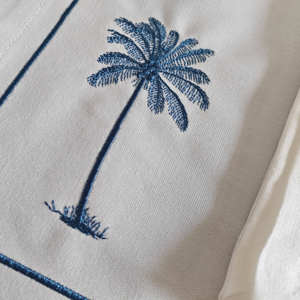 Juego de Manteles Individuales y Servilletas Bordados Lavables a Máquina, Diseño de Palmera Azul, Poliéster/Lino, Estilo Bohemio para el Hogar y Bodas, Venta al Por Mayor Personalizada - Product Image 2