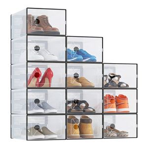 Set di 12 Scatole Impilabili Trasparenti per Scarpe, Contenitori in Plastica per Armadio, Corridoio e Camera da Letto, Ventilate e Impilabili - Product Image 1
