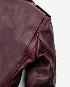 Veste moto slim en cuir véritable bordeaux pour homme, fermeture éclair, col rabattu, couleur unie, respirante, hiver - Product Image 3