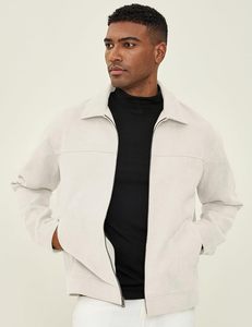 Veste décontractée pour homme en faux daim à col et fermeture éclair intégrale |   Manteau à col en faux daim, lavable en machine, style vintage Old Money - Product Image 2
