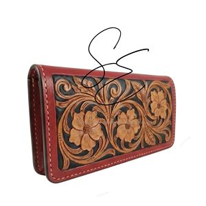 <b>Tooled</b> Leather Card Holder Wallet Western Cowhide Cash Storage <b>Case</b> Handmade Vintage Cowgirl Gifts Custom Leather OEM ODM - Product Image 2
