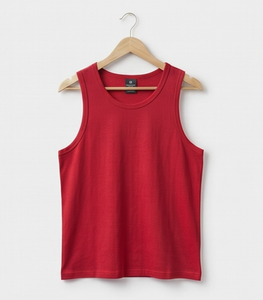 เสื้อกล้ามแขนกุดสีแดงสำหรับผู้ชาย คอกลม สีพื้น ผ้าถัก สวมใส่สบายๆ - Product Image 3