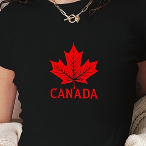 Camiseta de manga corta con estampado de punto y corte ajustado Y2K para mujer Canada Maple Leaf - Product Image 3