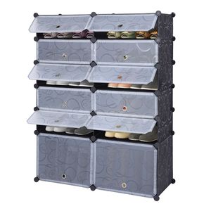 Armadio Modulare Fai-da-Te a 12 Cubi, Organizzatore in Plastica a 6 Ripiani con Porte, Scarpiera e Contenitori per Stoccaggio - Product Image 3