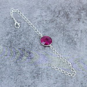 Trendy <b>Ruby</b> Dyed Round Gemstone Sterling Silver Plated Bezel Setting Handmade Women's Bangles <b>Bracelet</b> Party Gift Everyday Wear - Product Image 4